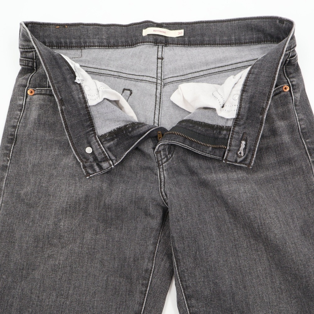 Levis Boyfriend Jeans Womens 30 Charcoal Grey Relaxed Fit Stretch Denim